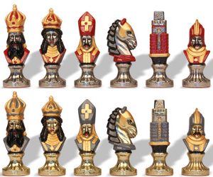 Medieval Theme Hand Painted Metal Chess Set by Italfama