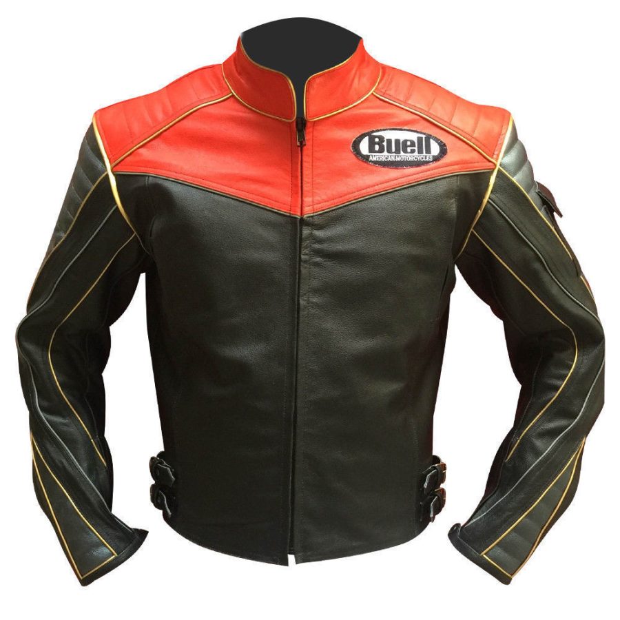 Men Buell Motorcycle Leather Jacket / Buell Moto Leather Jacket With CE Armour 2