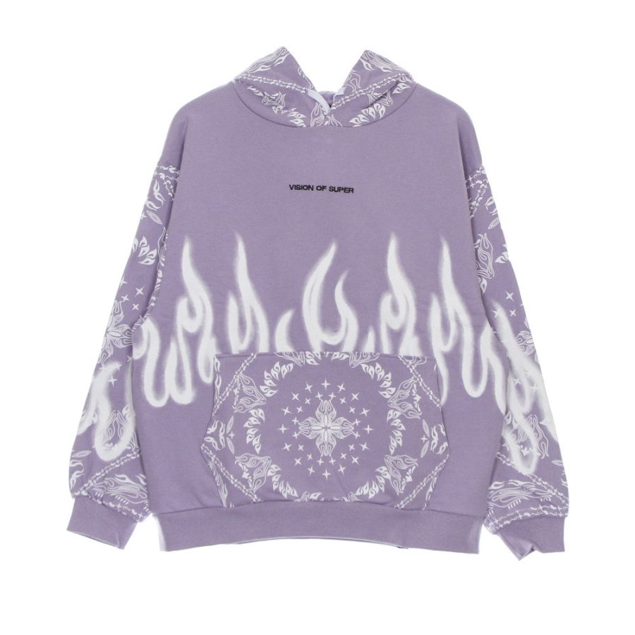 Men's Lightweight Hooded Sweatshirt Bandana Print Hoodie Lilac