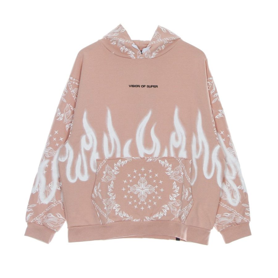 Men's Lightweight Hooded Sweatshirt Bandana Print Hoodie Pink