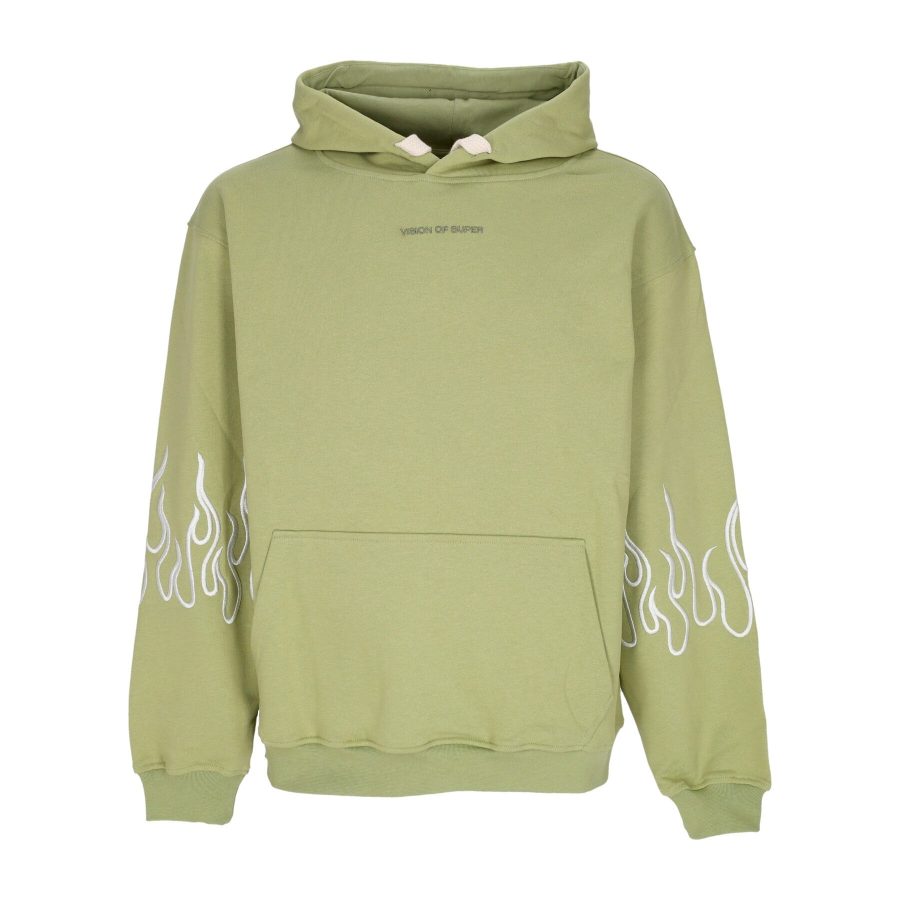 Men's Lightweight Hooded Sweatshirt Embroidery Flame Hoodie Green