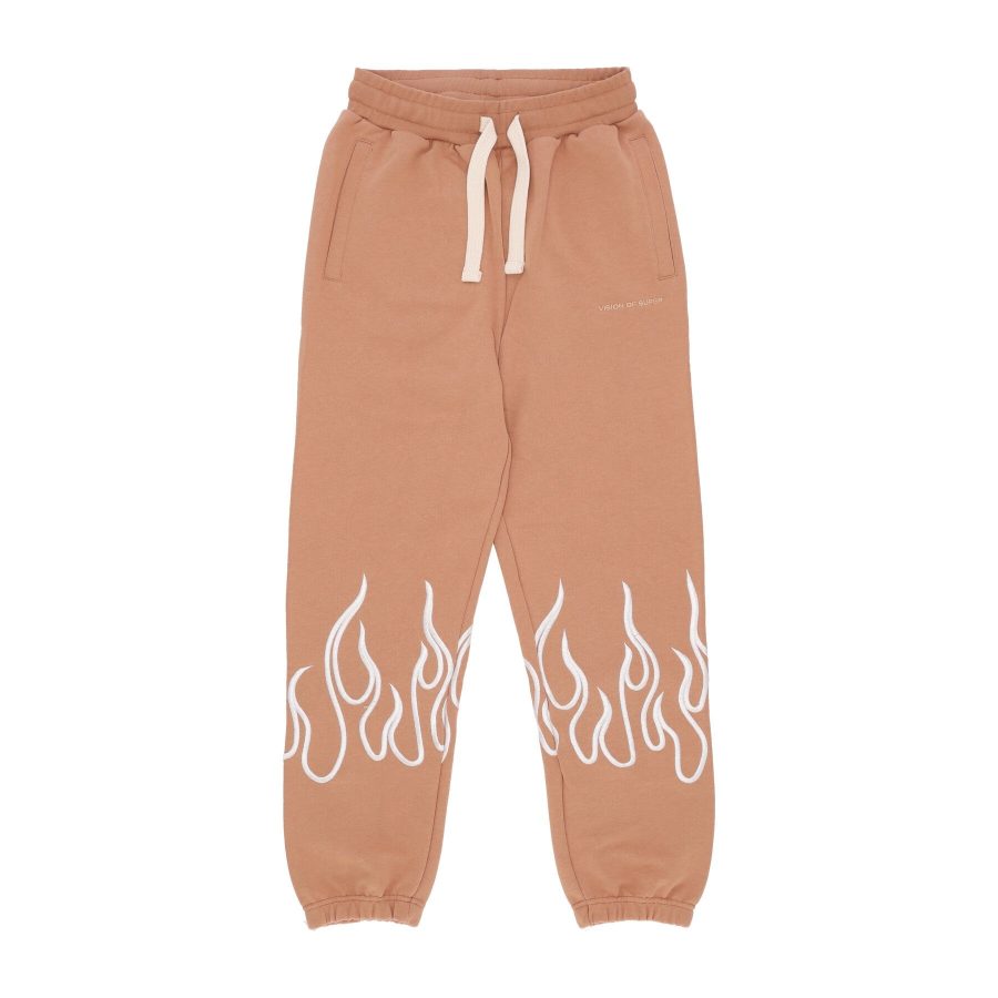 Men's Lightweight Tracksuit Pants Embroidery Flame Pants Terracotta