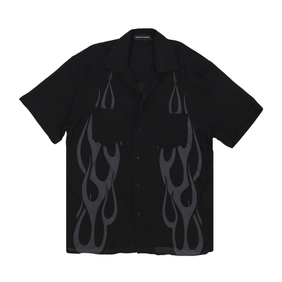 Men's Short Sleeve Shirt Flames Shirt Black/grey