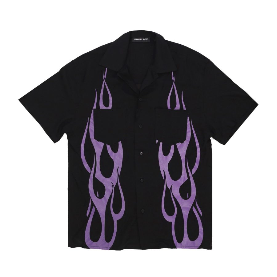 Men's Short Sleeve Shirt Flames Shirt Black/purple