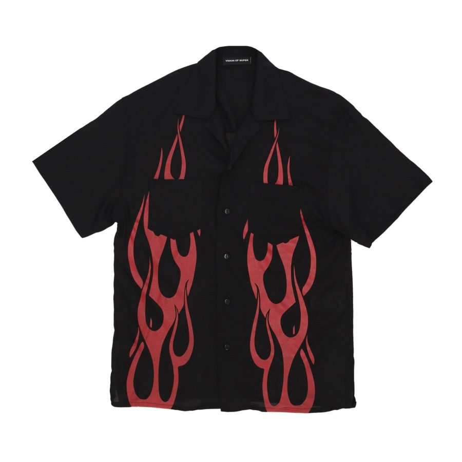 Men's Short Sleeve Shirt Flames Shirt Black/red