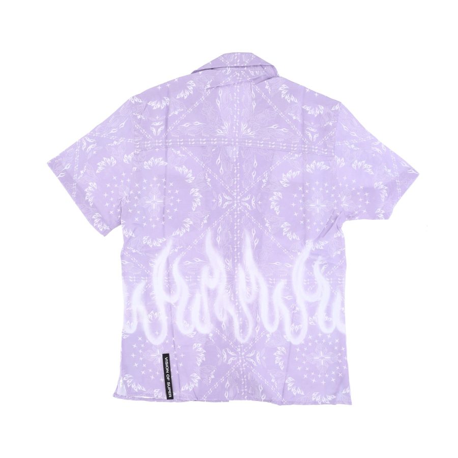 Men's Short Sleeve Shirt Spray Flames Bandana Shirt Lilac