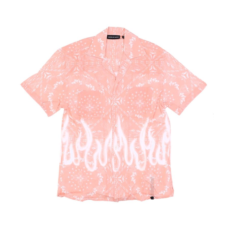 Men's Short Sleeve Shirt Spray Flames Bandana Shirt Pink