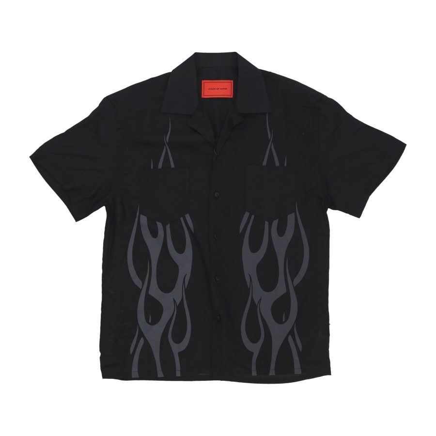 Men's Short Sleeve Shirt Tribal Flames Print Shirt Black