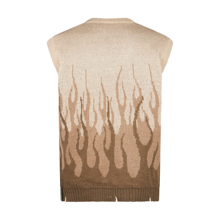 Men's Sleeveless Pullover Jacquard Flames Beige Waistcoat