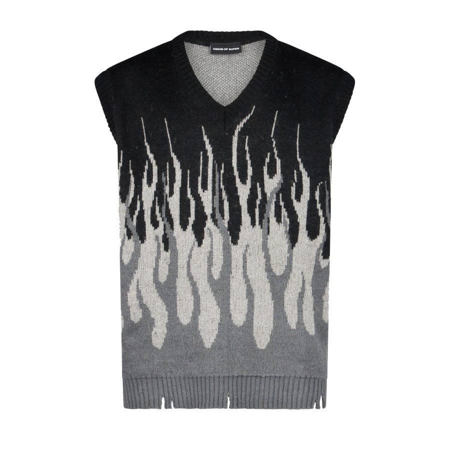 Men's Sleeveless Pullover Jacquard Flames Vest