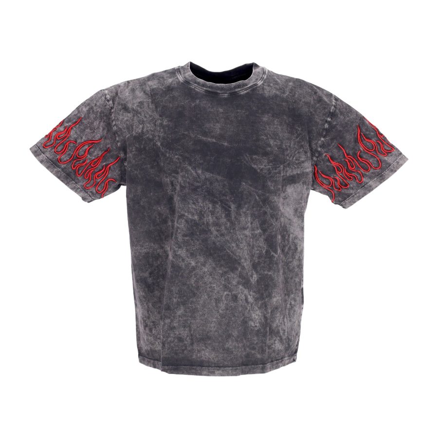 Men's T-Shirt Embroidered Flames Tee Grey/red