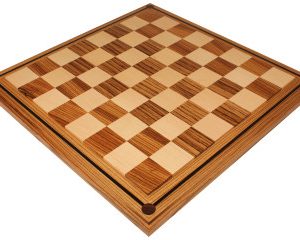 Mission Craft Zebrawood & Maple with Ebony Inlay Solid Wood Chess Board - 2.25 Squares