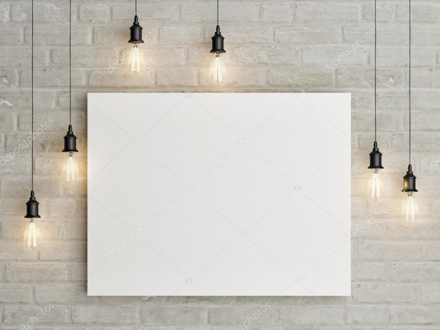 Mock up poster with ceiling lamps, 3d illustraton