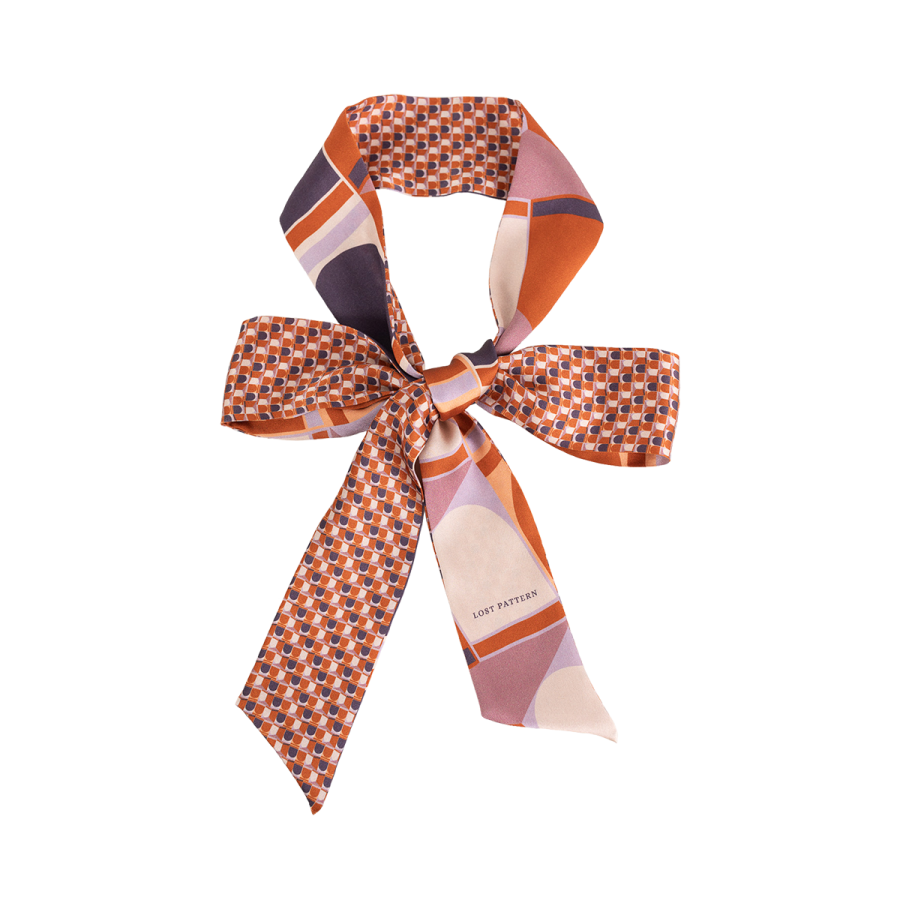 "Modular" Silk Skinny Scarf - Orange