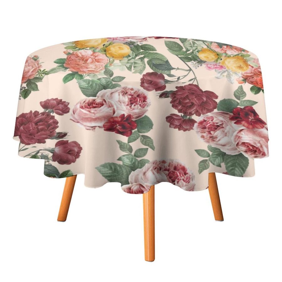 Mondxflaur Classic Rose Tablecloth Round Kitchen Dining for Table Decor Home