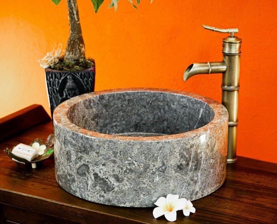 Natural Stone Washbasin Marble 40cm Countertop Basin Round Bathroom Vanity