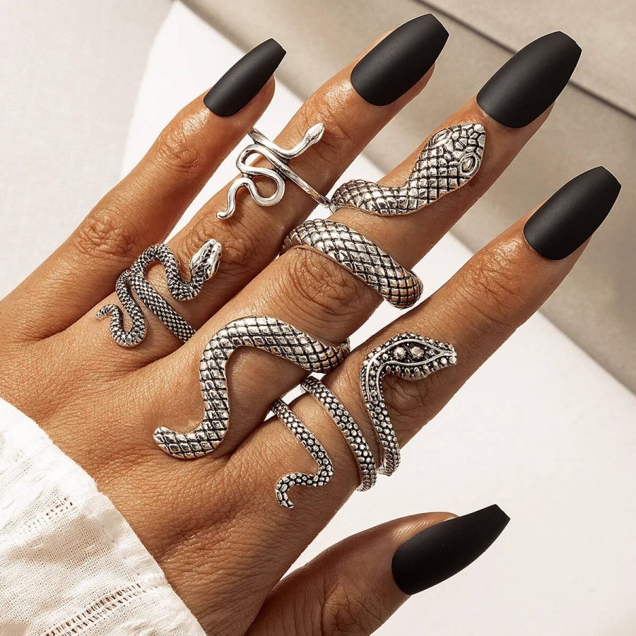 Neo-Gothic Four Ring Serpentine Set "Majestic Serpents"