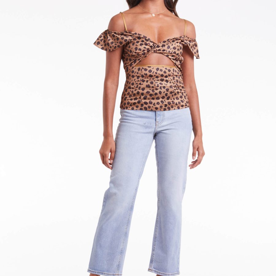 Never Fully Dressed Twist-Front Leopard-Print Satin Top - UK 8