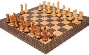 New Exclusive Staunton Chess Set Acacia & Boxwood Pieces with Deluxe Tiger Ebony & Maple Board - 4 King