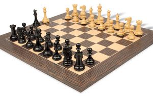 New Exclusive Staunton Chess Set Ebony & Boxwood Pieces with Deluxe Tiger Ebony & Maple Board - 4 King