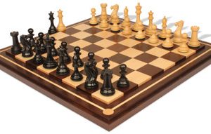 New Exclusive Staunton Chess Set Ebony & Boxwood Pieces with Walnut Mission Craft Chess Board - 3.5 King