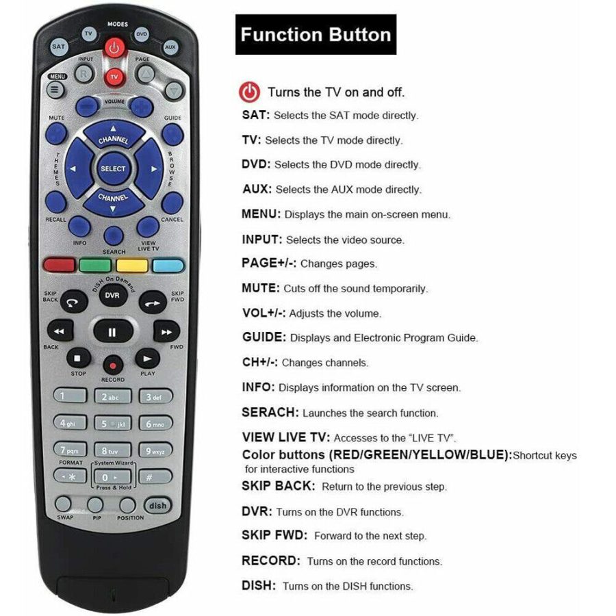 New For Dish 20.1 Tv1 Dish Network Tv Dvd Satellite Learning Ir Remote Control