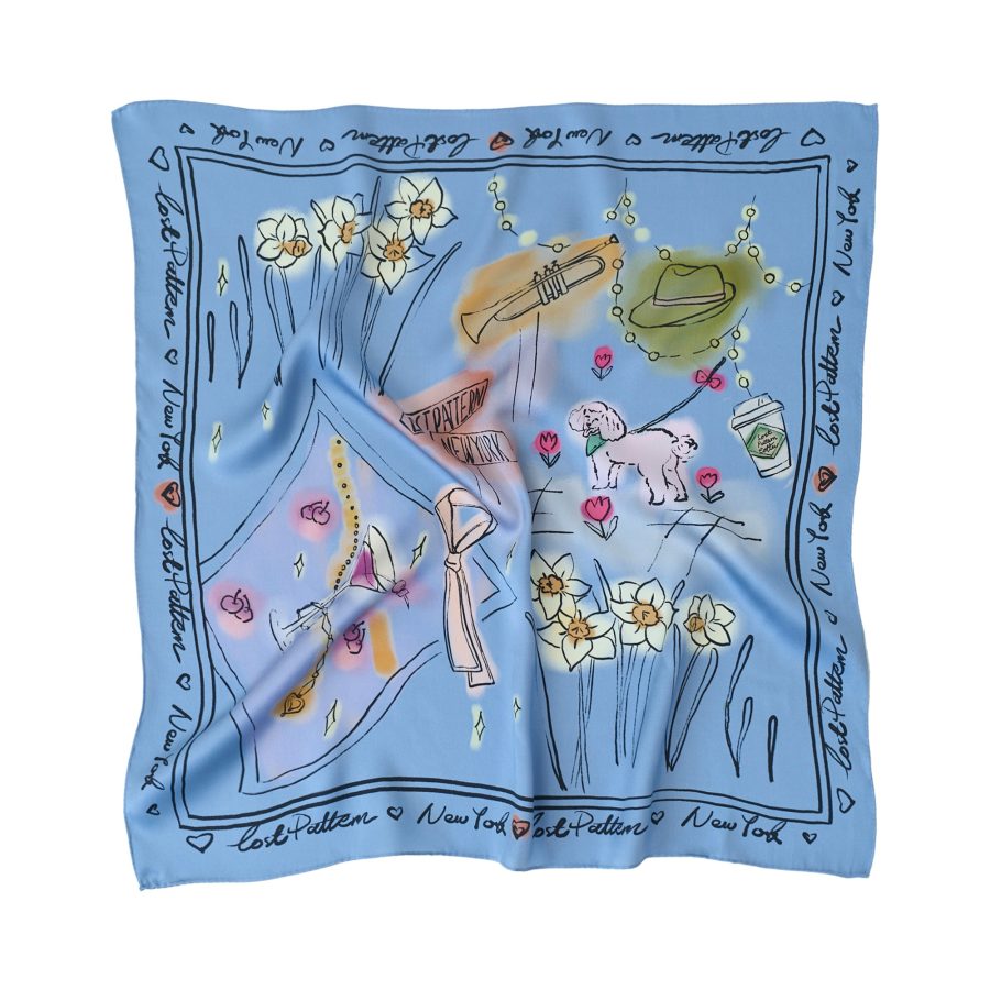 "New York in Sketches" Silk Scarf - Blue