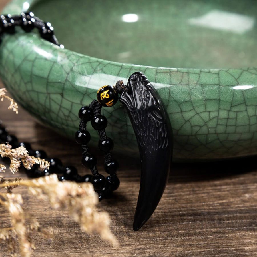 Obsidian Wolf Pendant Necklace