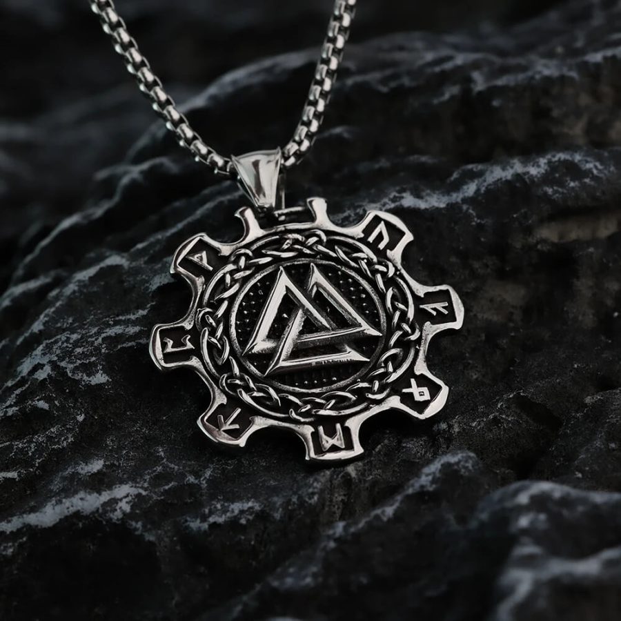 Odin's Symbol Valknut Interlocking Triangles Pendant Necklace Stainless Steel