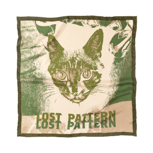 "One Cool Cat" Silk Bandana - Olive Green