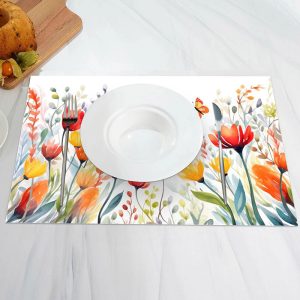 Orange Yellow Floral Painting Set Of 4 Placemats - Aperturee