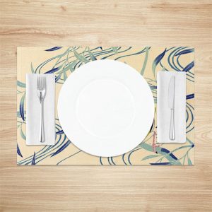 Oriole Cyan Leaves Lines Cloth Set Of 4 Placemats - Aperturee