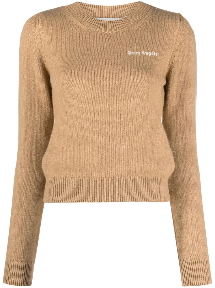 PALM ANGELS WOMEN Classic Logo Sweater Camel/Off White