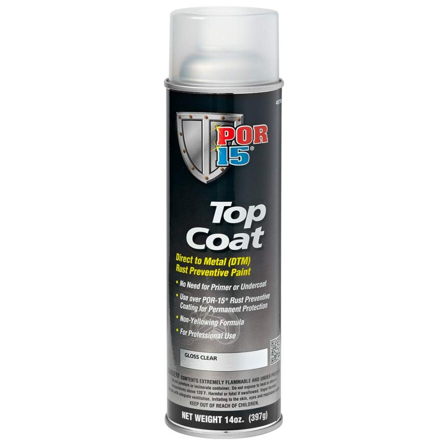 POR 15 45718 Top Coat Spray Paint, Direct to Metal Paint, Long-term Sheen and Color Retention, 15 Fluid Ounces, Gloss Clear