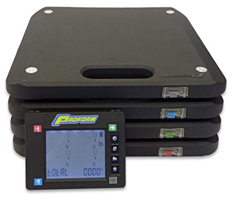 PROFORM 67644 Vehicle Scale; 1750 Pounds Per Pad For A Total Capacity Of 7000 Pounds; Each Scale Pad 15 Inch Length 15 Inch Width; With Four Scale Pads/ Backlit Display/ Carrying Case/ Batteries