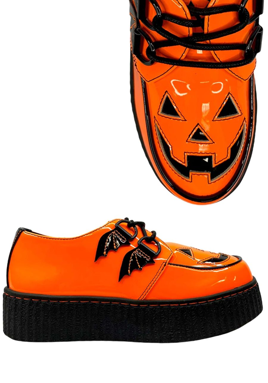 Patent Orange Jack O' Lantern Creeper Shoes