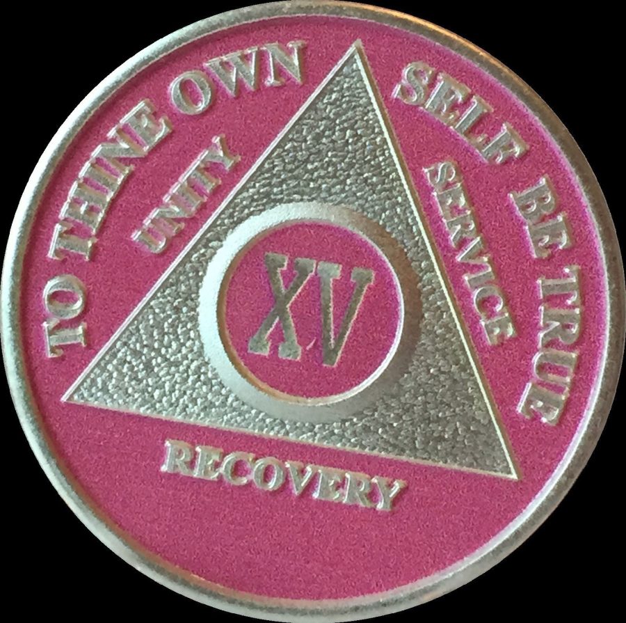 Pink & Silver Plated 15 Year AA Chip Alcoholics Anonymous Medallion Coin