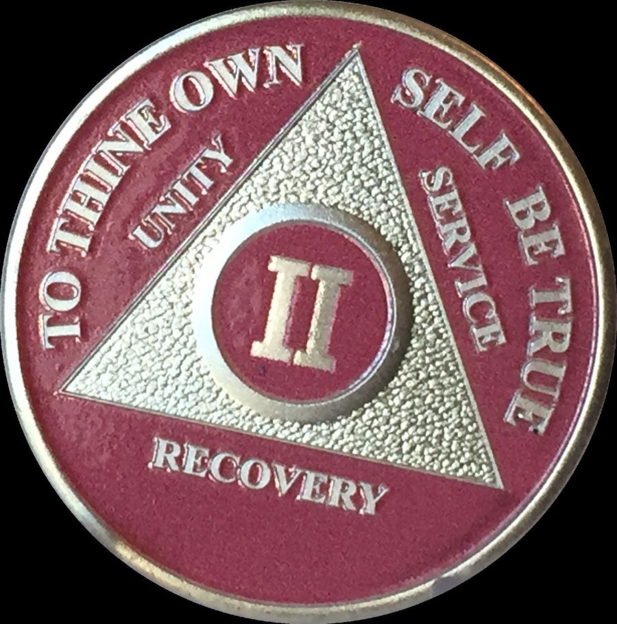 Pink & Silver Plated 2 Year AA Chip Alcoholics Anonymous Medallion Coin II Two