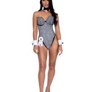 Playboy Women's Black and Silver Rhinestone Bunny Costume