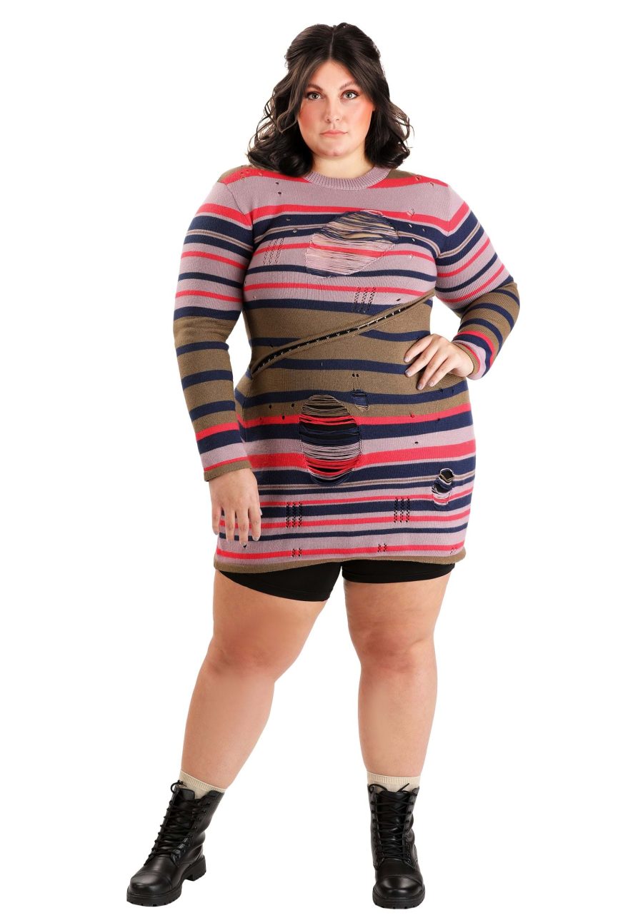 Plus Size Astrid Striped Distressed Sweater Dress for Women