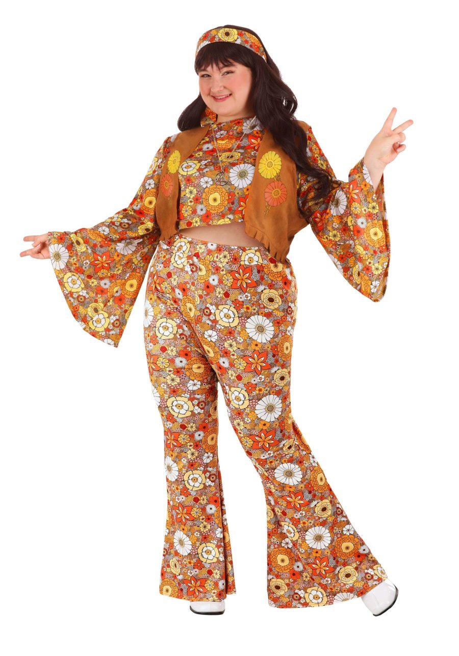 Plus Size Autumn Flower Hippie Costume for Women