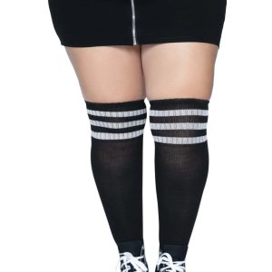 Plus Size Black Athletic Socks with White Stripes for Women