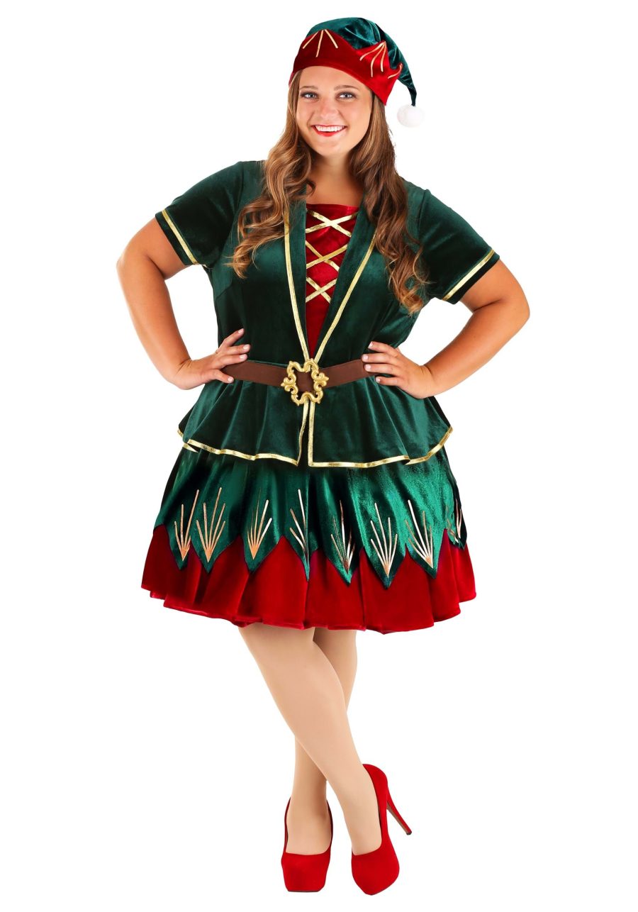 Plus Size Deluxe Holiday Elf Costume for Women