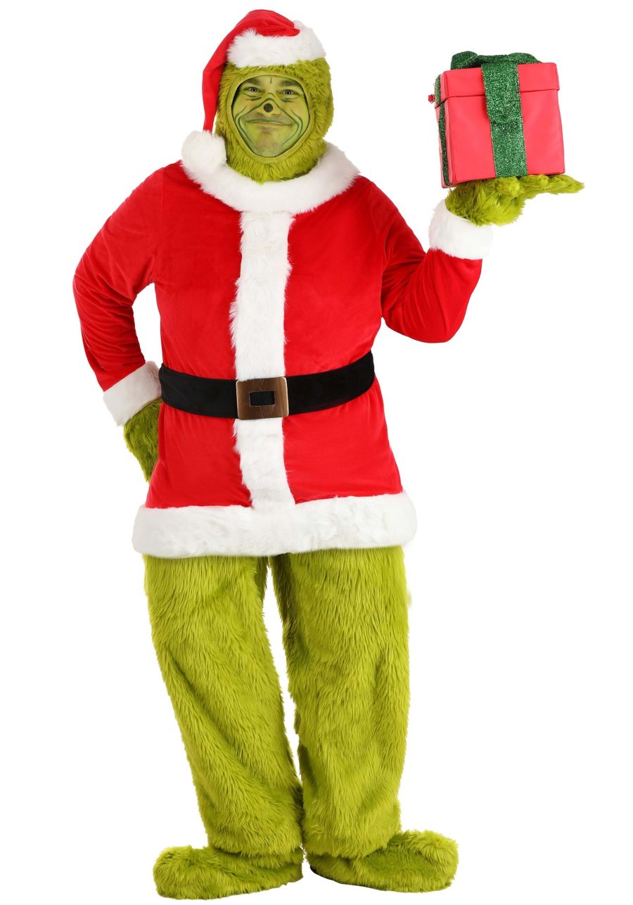 Plus Size Dr. Seuss Grinch Santa Open Face Costume for Men