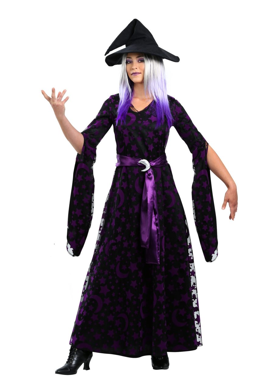 Plus Size Purple Moon Witch Costume for Women