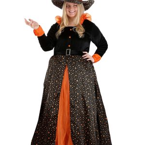 Plus Size Sparkling Orange Witch Costume for Women