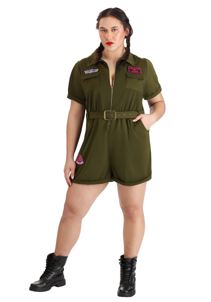 Plus Size Top Gun Flight Suit Romper Costume for Women