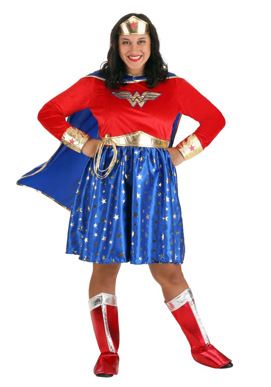 Plus Size Wonder Woman Long Sleeve Women's Dress Costume