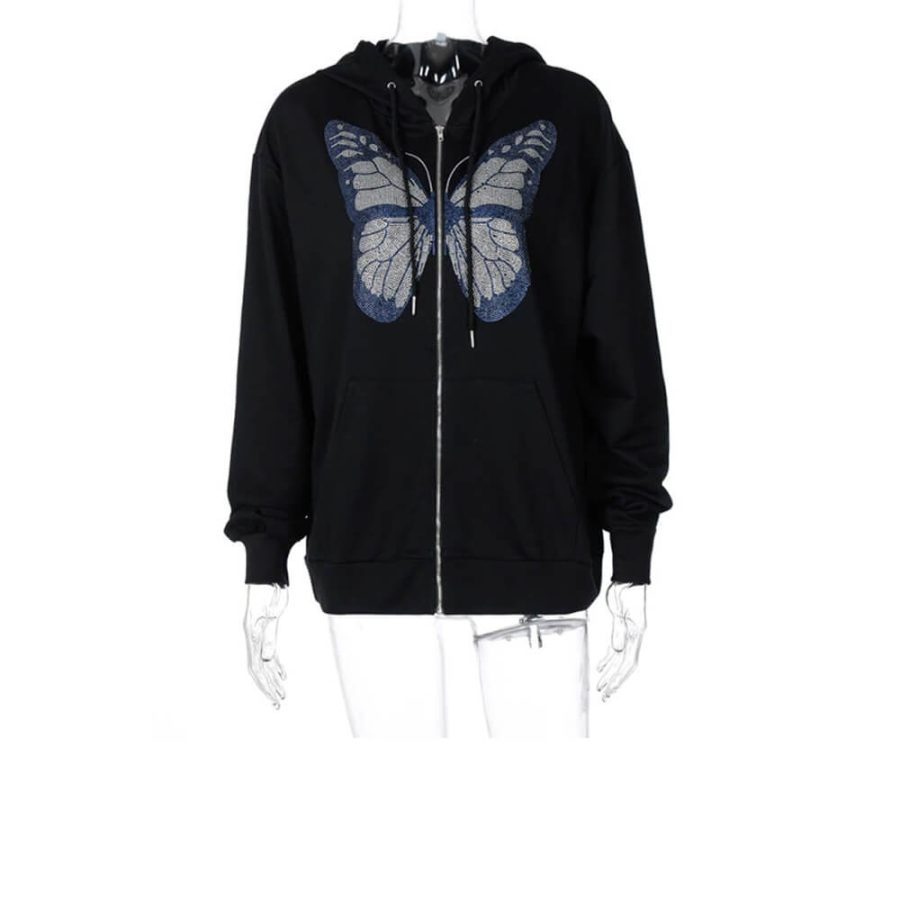 Polyester Butterfly Zipper Hoodie