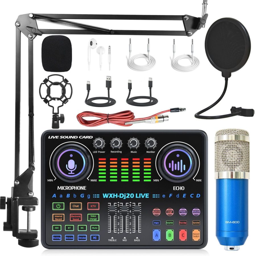 Portable Dj20 Mixer Sound Card With 48V Microphone For Studio Live Sound Card Eq